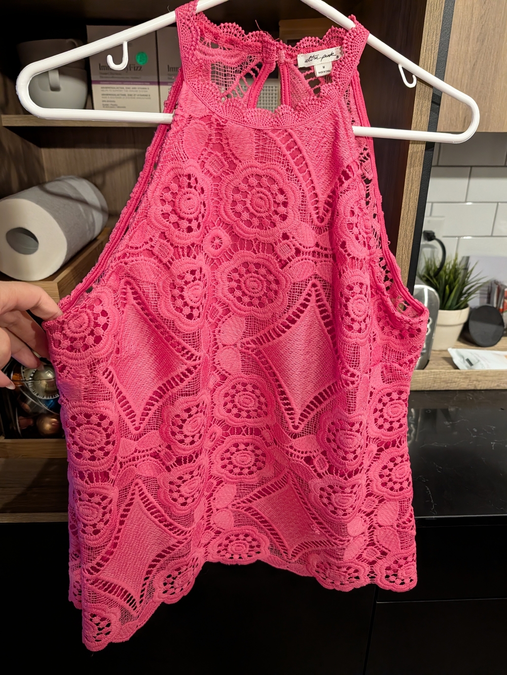 Ultra Pink Pink Crochet Halter Camisole